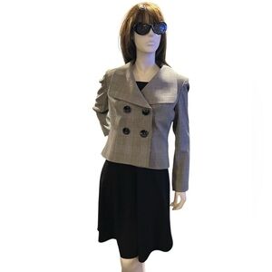 Liz Claiborne Houndstooth Size 8 Grey Check Jacket Blazer